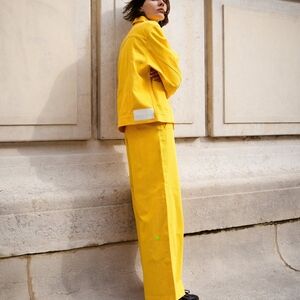 adidas x KseniyaSchnaider Yellow High Waist Wide Leg 3 Stripe Jeans Sz 25